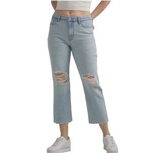 Wrangler High-Rise Rodeo Straight Crop Torn Raw Hem Denim Jeans Size 14/32 NWT